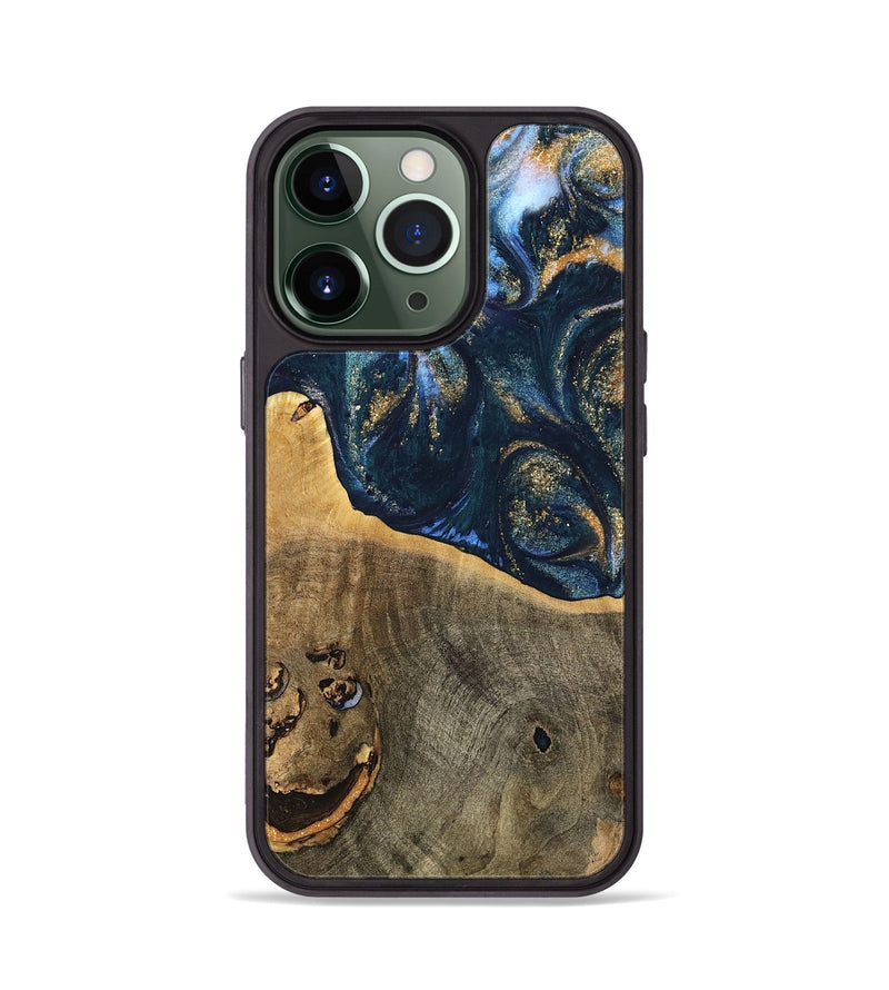 iPhone 13 Pro Wood Phone Case - Gussi (Teal & Gold, 739305)