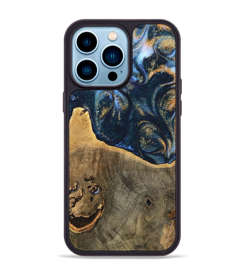 iPhone 14 Pro Max Wood Phone Case - Gussi (Teal & Gold, 739305)