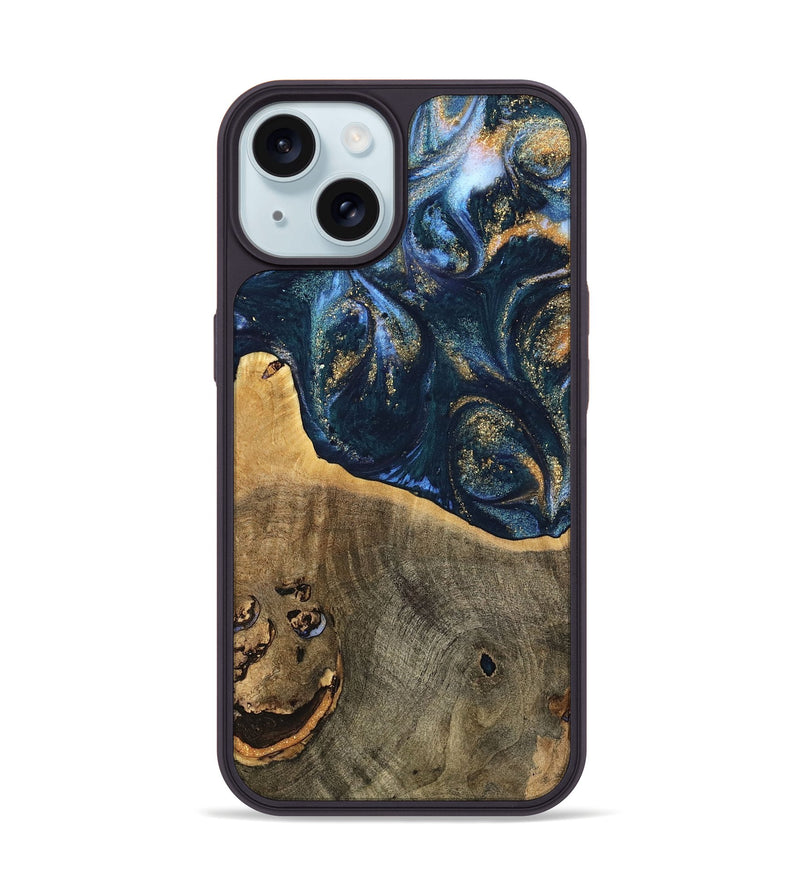 iPhone 15 Wood Phone Case - Gussi (Teal & Gold, 739305)