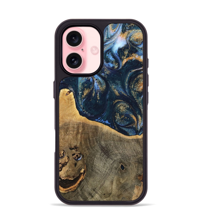 iPhone 16 Wood Phone Case - Gussi (Teal & Gold, 739305)