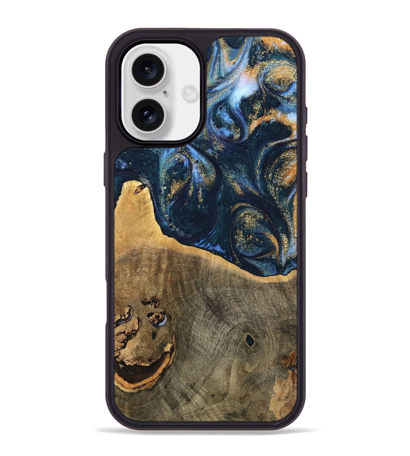 iPhone 16 Plus Wood Phone Case - Gussi (Teal & Gold, 739305)