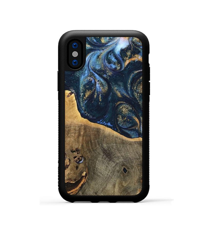 iPhone Xs Wood Phone Case - Gussi (Teal & Gold, 739305)