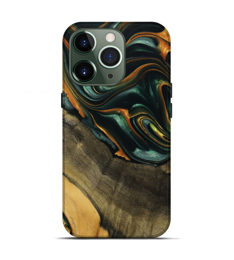 iPhone 13 Pro Wood Live Edge Phone Case - Nazib (Teal & Gold, 739481)