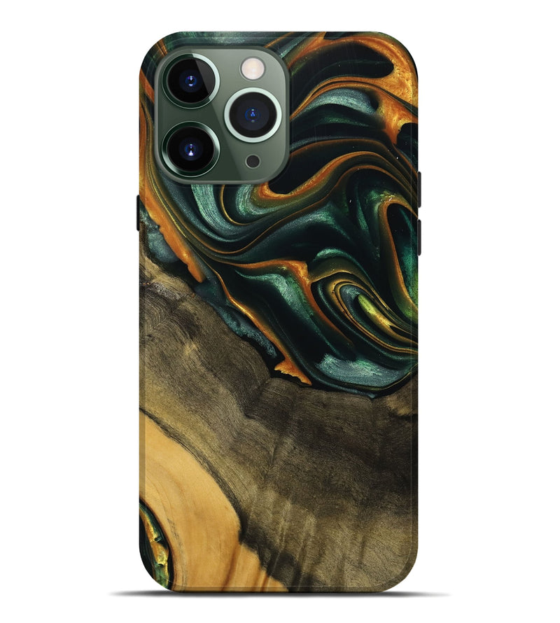 iPhone 13 Pro Max Wood Live Edge Phone Case - Nazib (Teal & Gold, 739481)