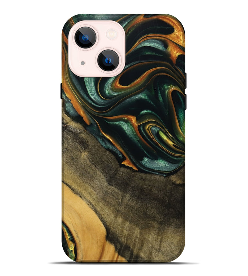 iPhone 14 Plus Wood Live Edge Phone Case - Nazib (Teal & Gold, 739481)