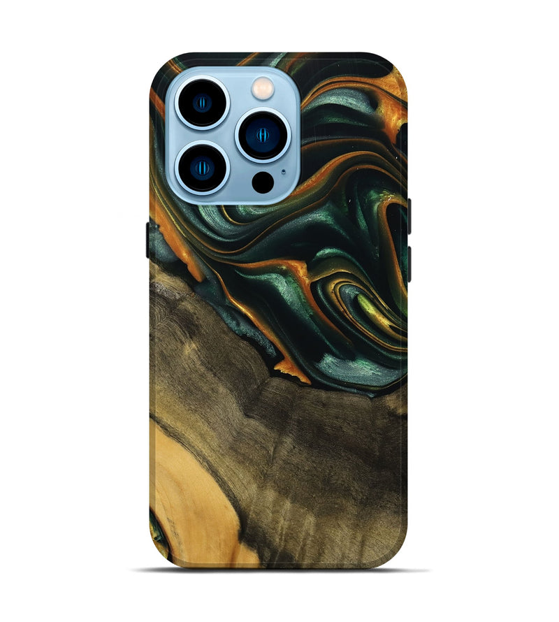 iPhone 14 Pro Wood Live Edge Phone Case - Nazib (Teal & Gold, 739481)