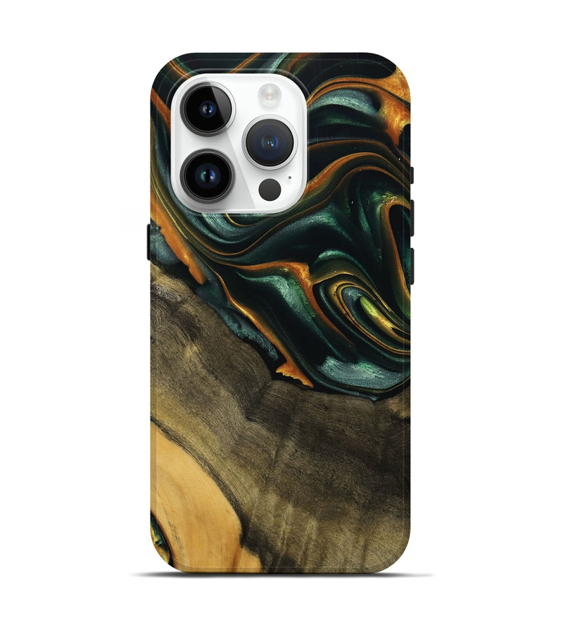 iPhone 15 Pro Wood Live Edge Phone Case - Nazib (Teal & Gold, 739481)