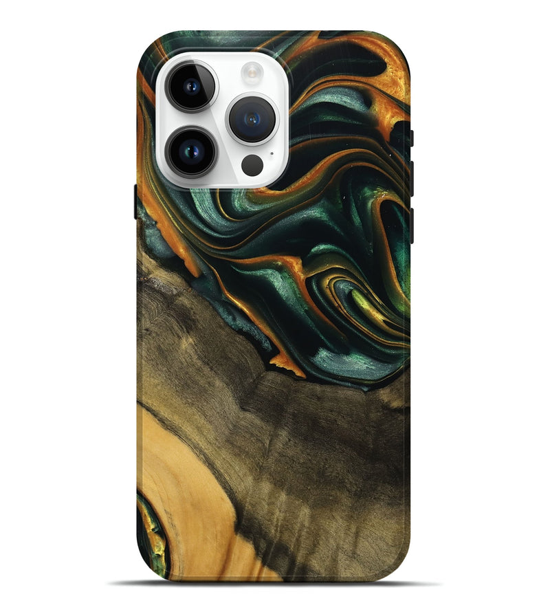 iPhone 15 Pro Max Wood Live Edge Phone Case - Nazib (Teal & Gold, 739481)