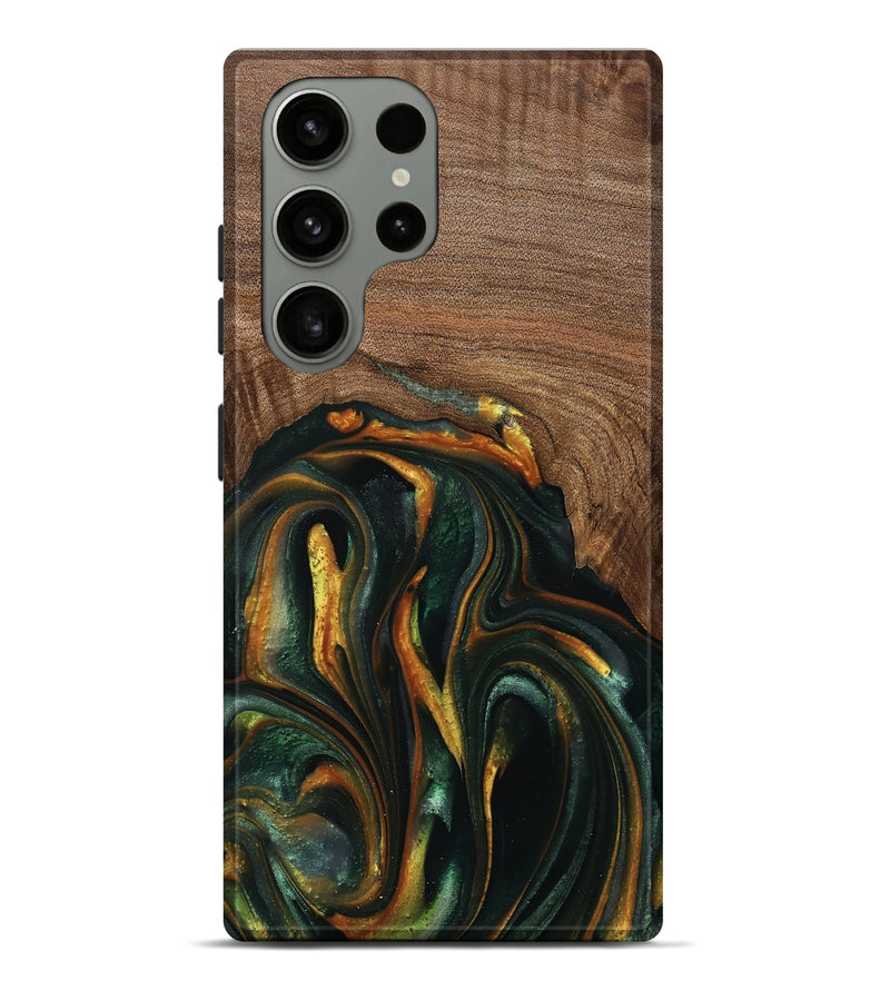 Galaxy S23 Ultra Wood Live Edge Phone Case - Stacia (Teal & Gold, 739482)