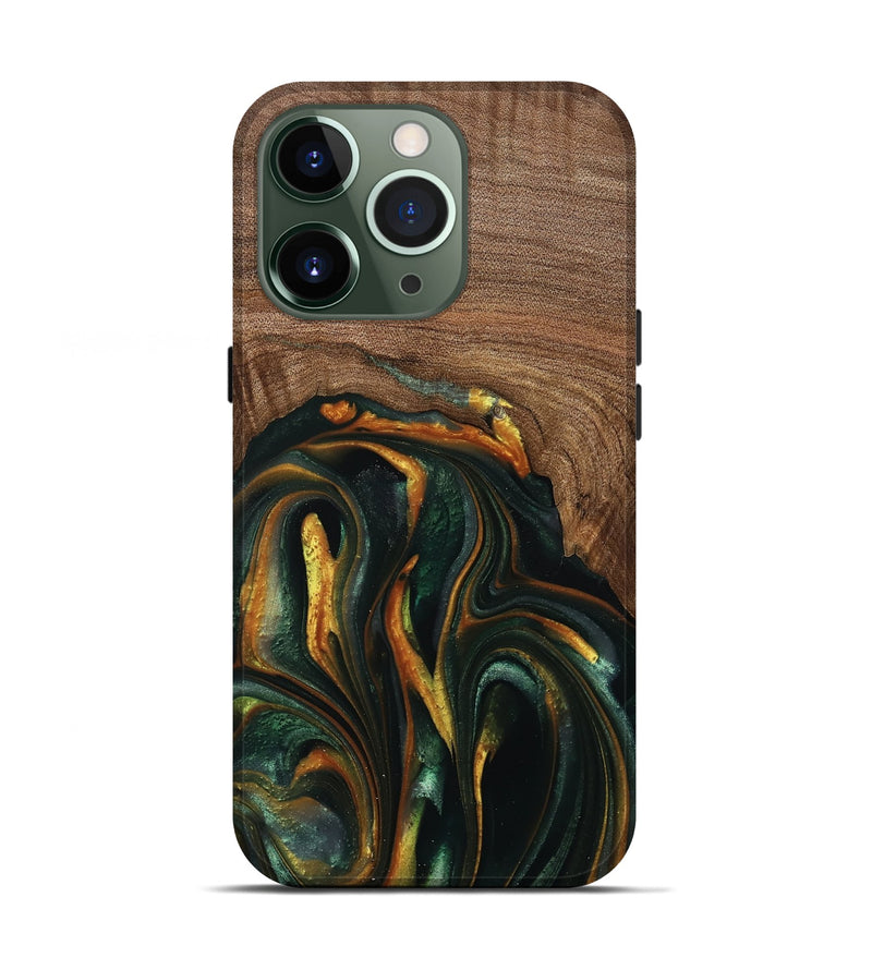 iPhone 13 Pro Wood Live Edge Phone Case - Stacia (Teal & Gold, 739482)