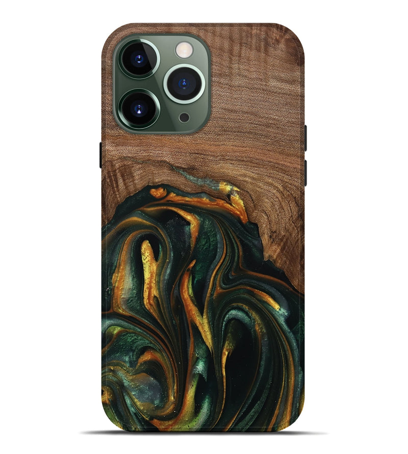 iPhone 13 Pro Max Wood Live Edge Phone Case - Stacia (Teal & Gold, 739482)