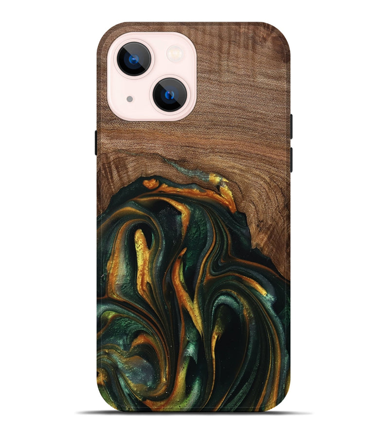 iPhone 14 Plus Wood Live Edge Phone Case - Stacia (Teal & Gold, 739482)