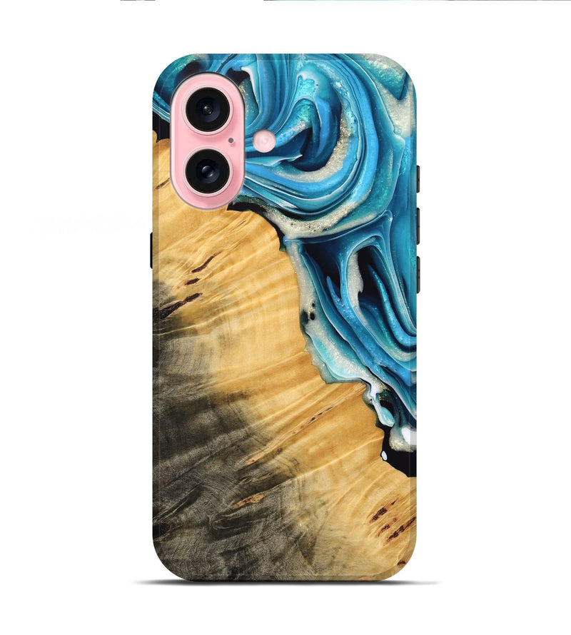 iPhone 16 Wood Live Edge Phone Case - Karla (Blue, 739489)