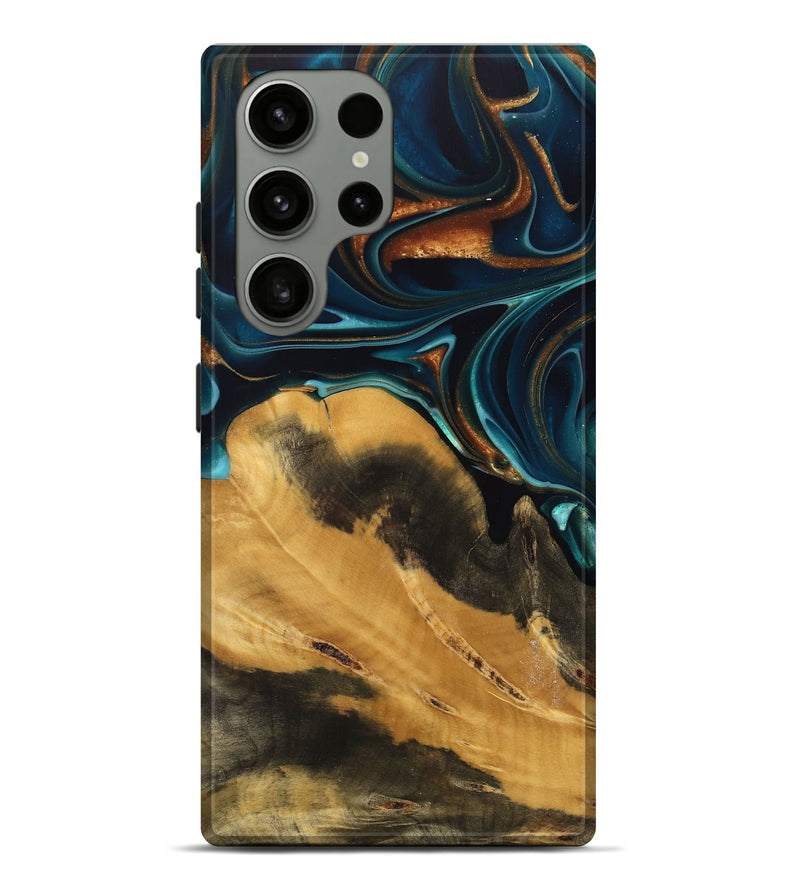 Galaxy S23 Ultra Wood Live Edge Phone Case - Jessika (Teal & Gold, 739499)