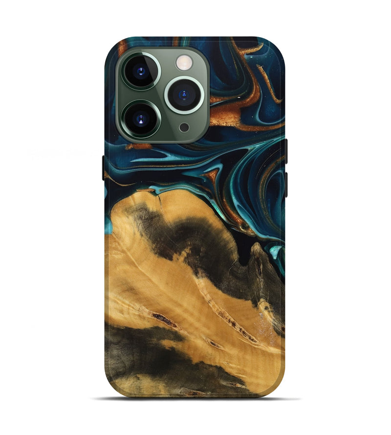 iPhone 13 Pro Wood Live Edge Phone Case - Jessika (Teal & Gold, 739499)