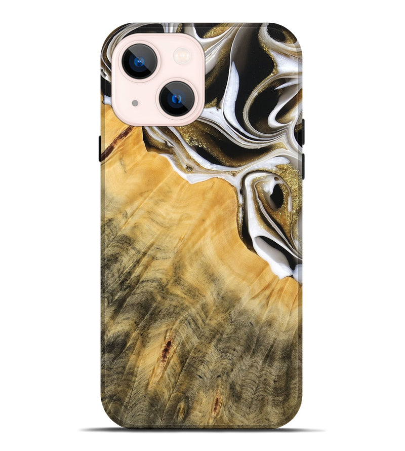 iPhone 14 Plus Wood Live Edge Phone Case - Erinna (Black & White, 739507)