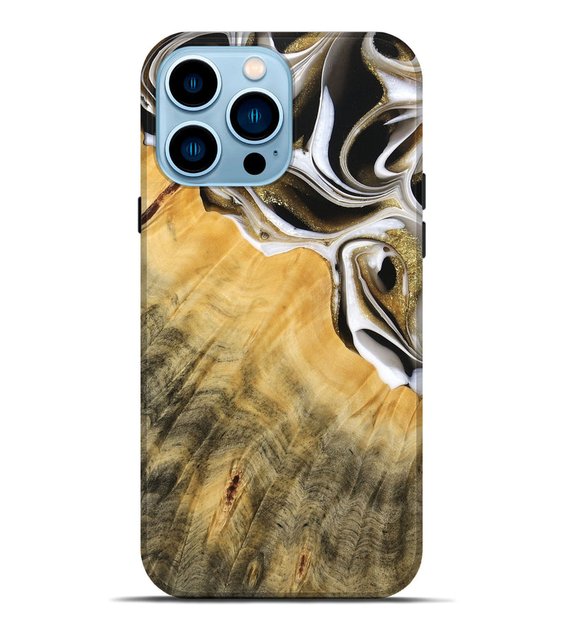 iPhone 14 Pro Max Wood Live Edge Phone Case - Erinna (Black & White, 739507)