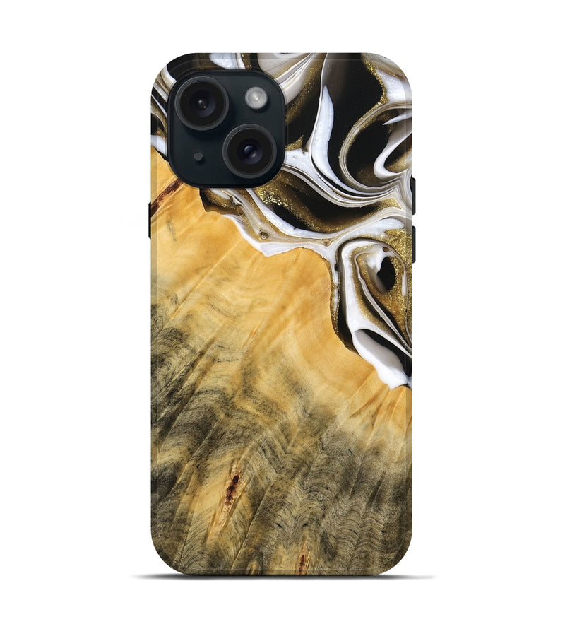 iPhone 15 Wood Live Edge Phone Case - Erinna (Black & White, 739507)