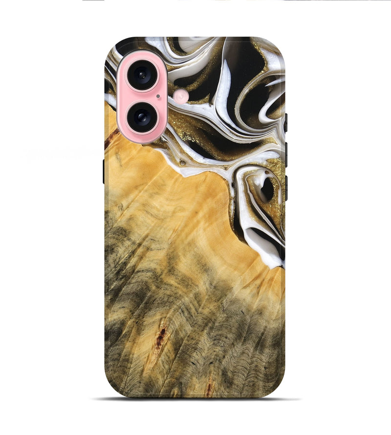 iPhone 16 Wood Live Edge Phone Case - Erinna (Black & White, 739507)