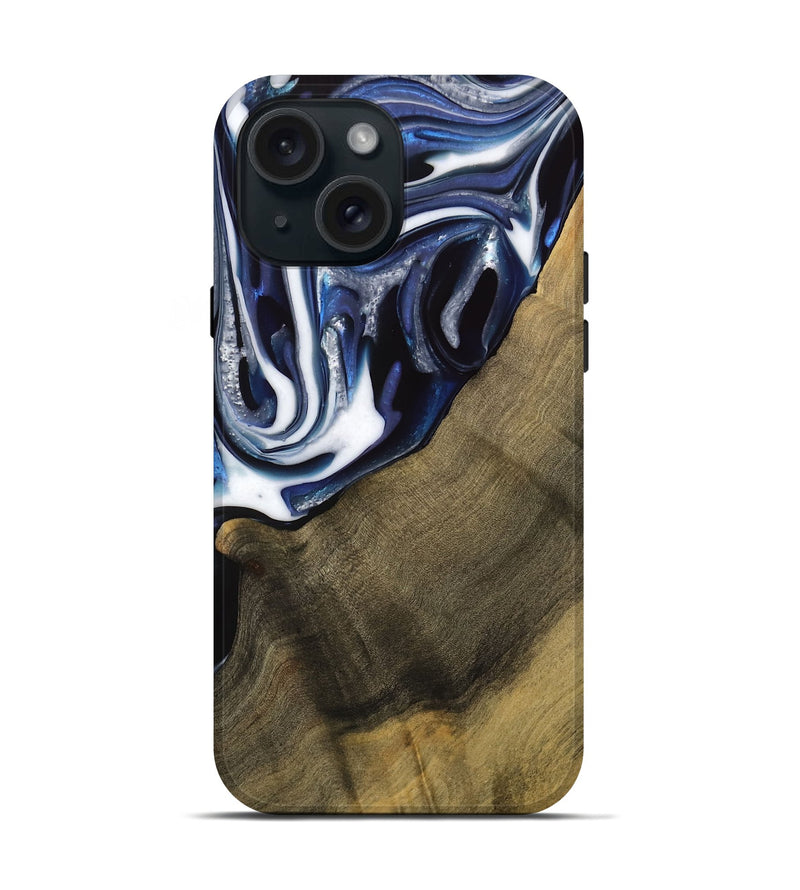 iPhone 15 Wood Live Edge Phone Case - Severin (Blue, 739509)