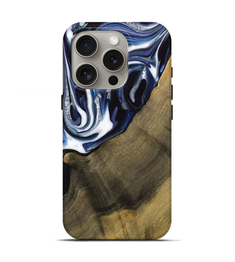 iPhone 16 Pro Wood Live Edge Phone Case - Severin (Blue, 739509)