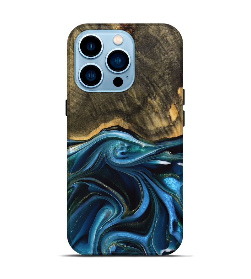 iPhone 14 Pro Wood Live Edge Phone Case - George (Blue, 739510)