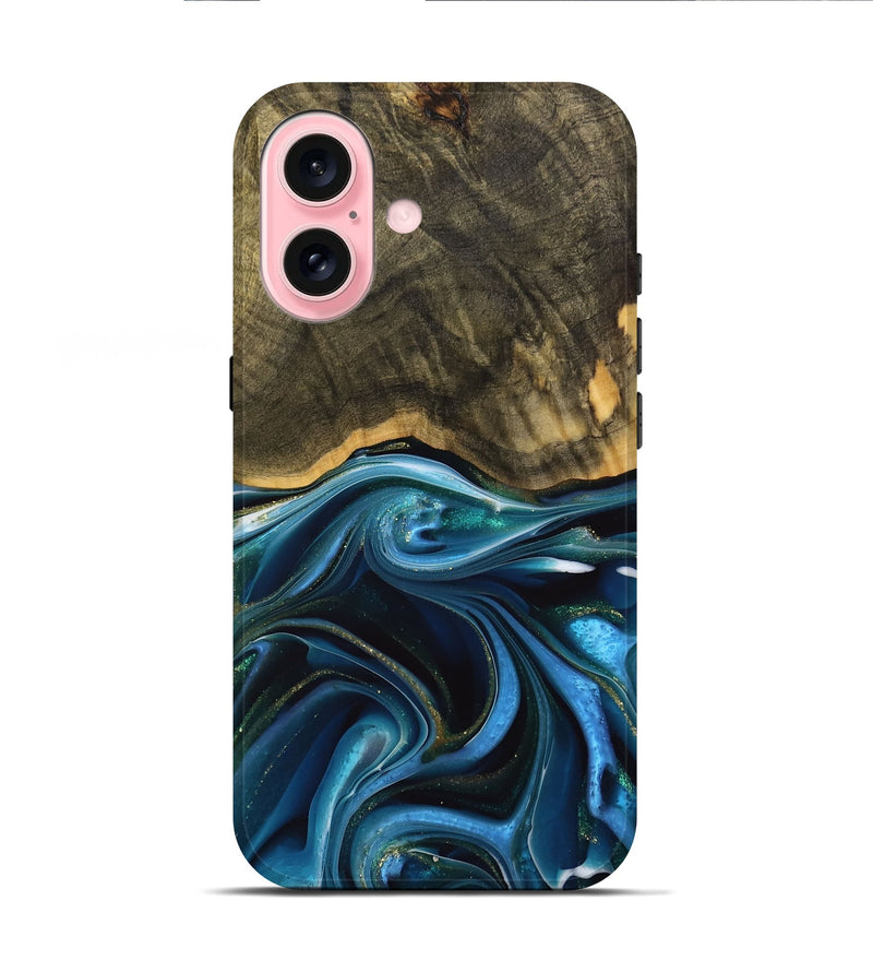 iPhone 16 Wood Live Edge Phone Case - George (Blue, 739510)