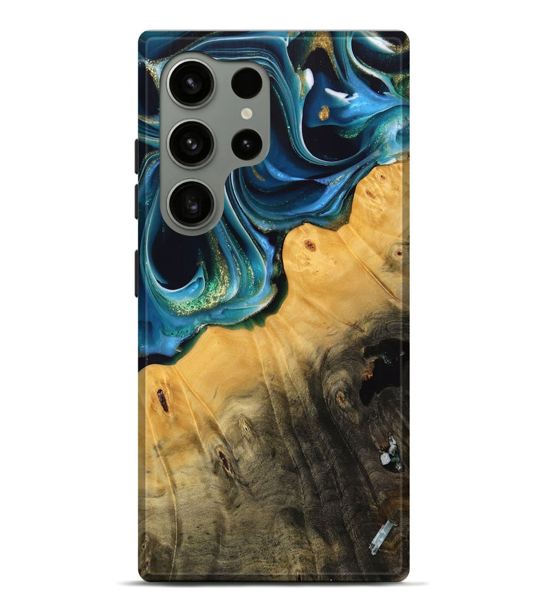 Galaxy S24 Ultra Wood Live Edge Phone Case - Lydell (Teal & Gold, 739513)