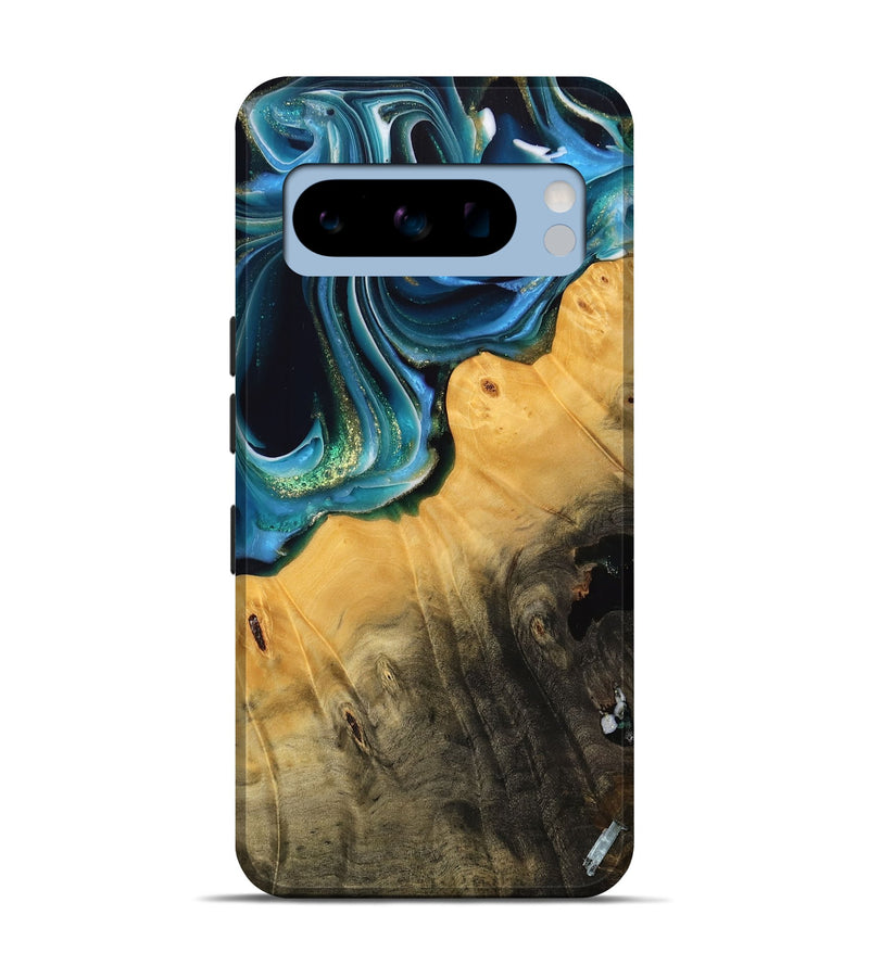 Pixel 8 Pro Wood Live Edge Phone Case - Lydell (Teal & Gold, 739513)