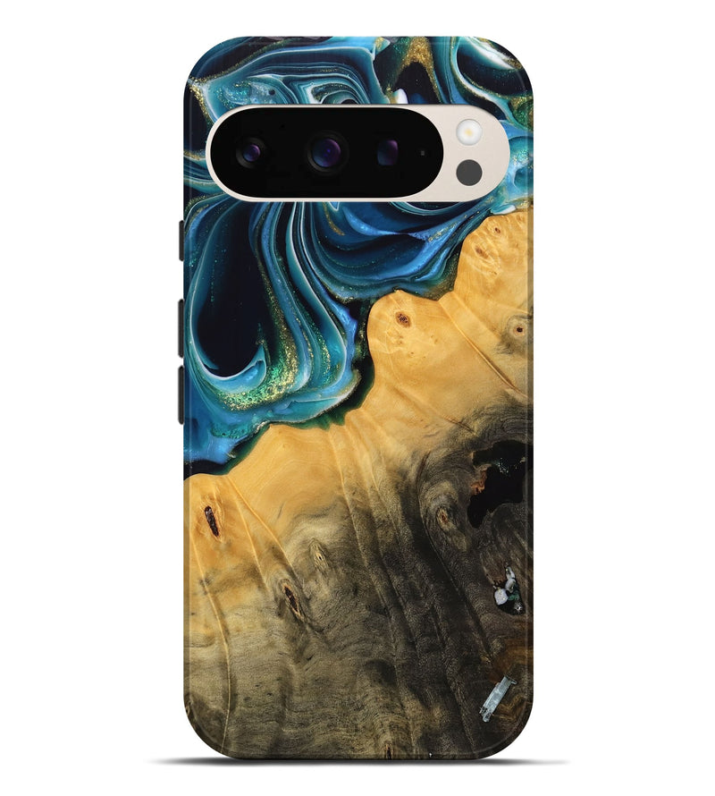 Pixel 9 Pro XL Wood Live Edge Phone Case - Lydell (Teal & Gold, 739513)