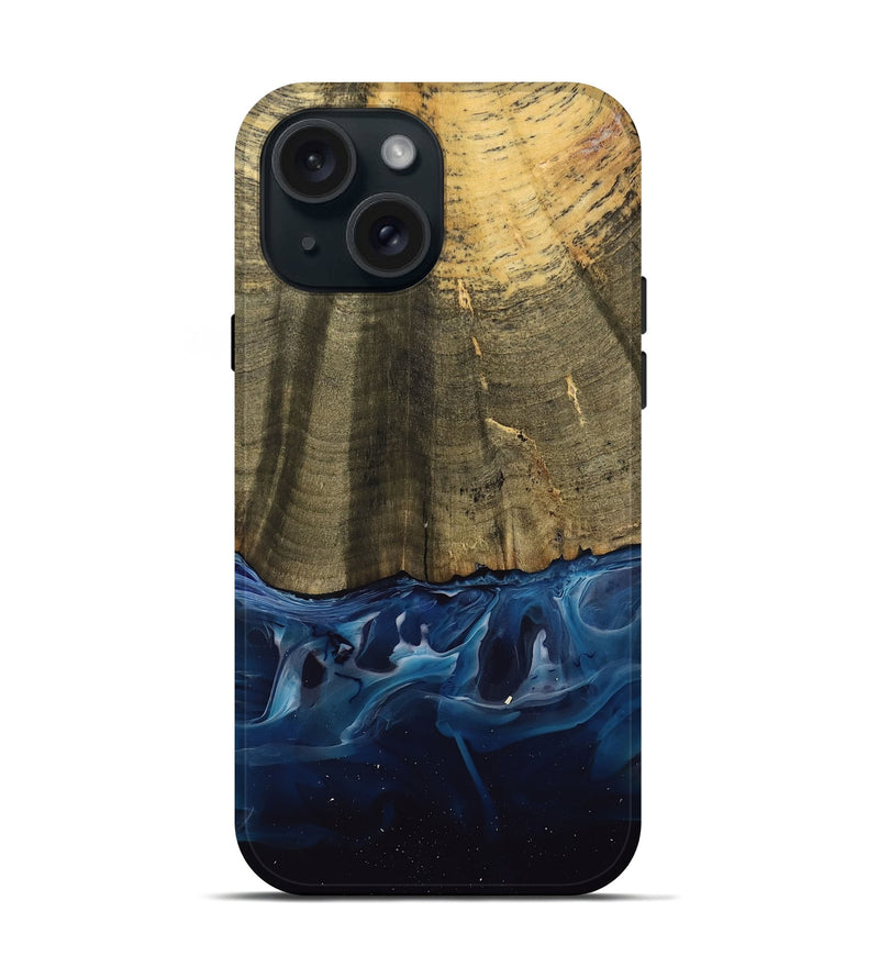 iPhone 15 Wood Live Edge Phone Case - Damari (Blue, 739516)