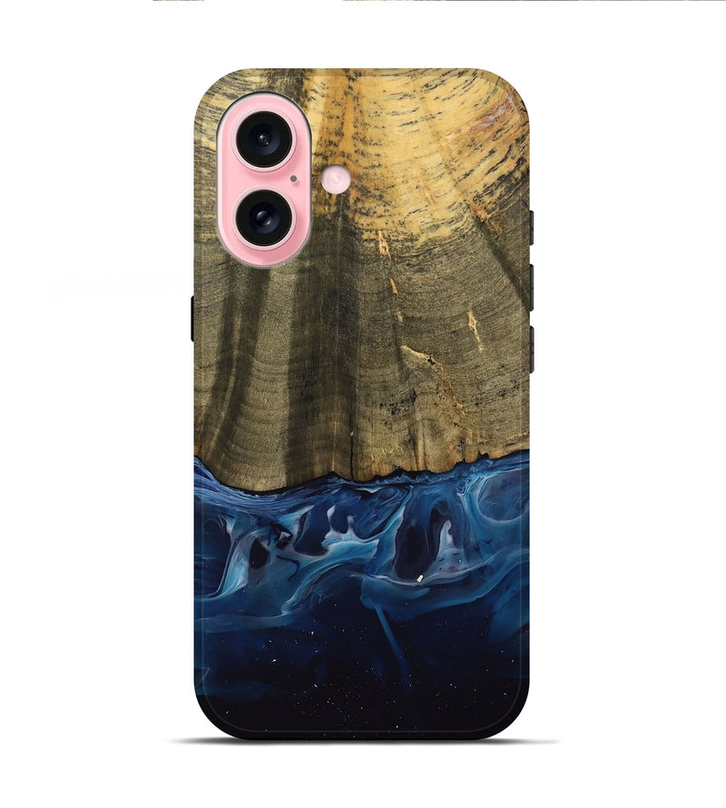 iPhone 16 Wood Live Edge Phone Case - Damari (Blue, 739516)