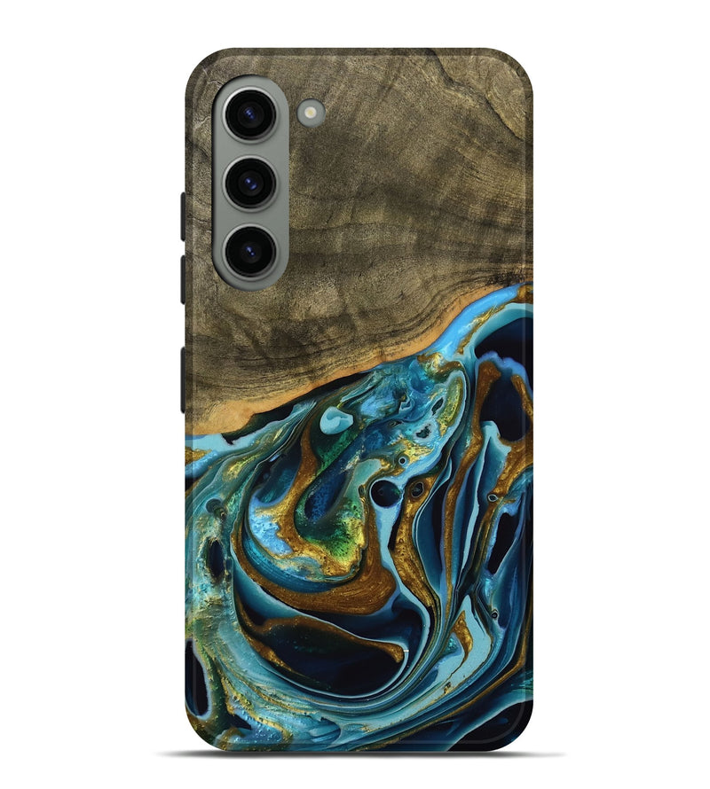 Galaxy S23 Plus Wood Live Edge Phone Case - Filia (Teal & Gold, 739518)