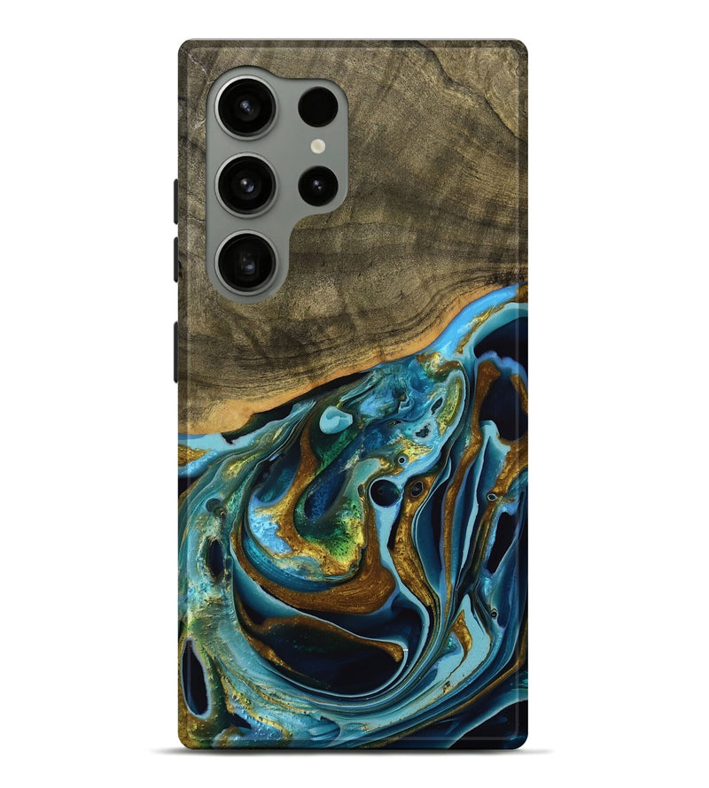 Galaxy S24 Ultra Wood Live Edge Phone Case - Filia (Teal & Gold, 739518)