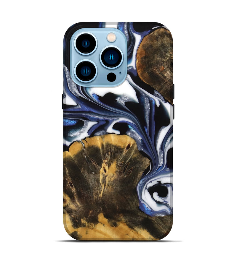 iPhone 14 Pro Wood Live Edge Phone Case - Carlyn (Blue, 739519)