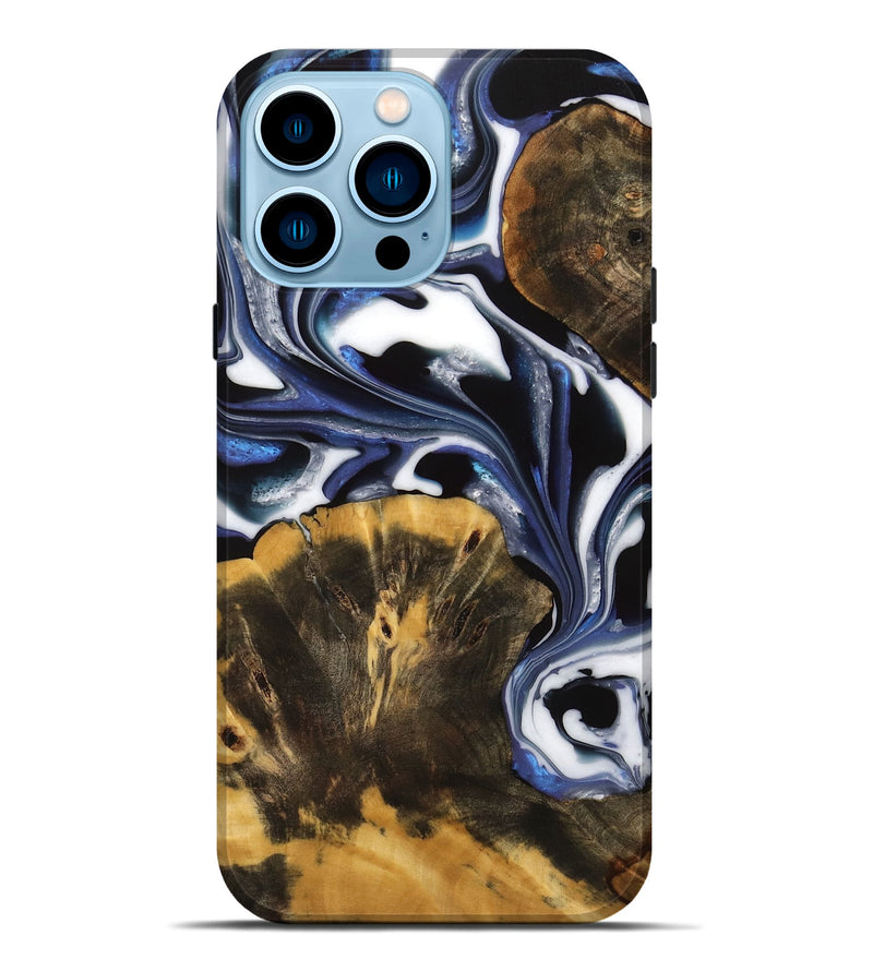 iPhone 14 Pro Max Wood Live Edge Phone Case - Carlyn (Blue, 739519)