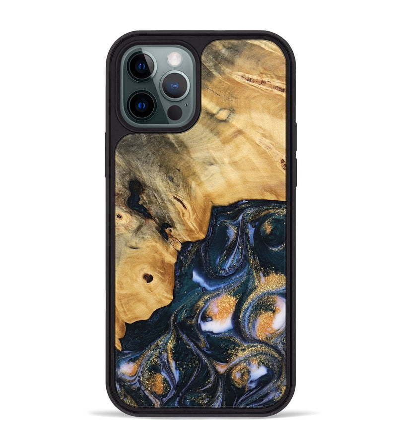 iPhone 12 Pro Max Wood Phone Case - Sacha (Teal & Gold, 739554)