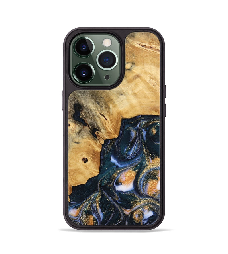 iPhone 13 Pro Wood Phone Case - Sacha (Teal & Gold, 739554)