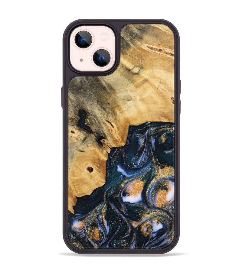 iPhone 14 Plus Wood Phone Case - Sacha (Teal & Gold, 739554)