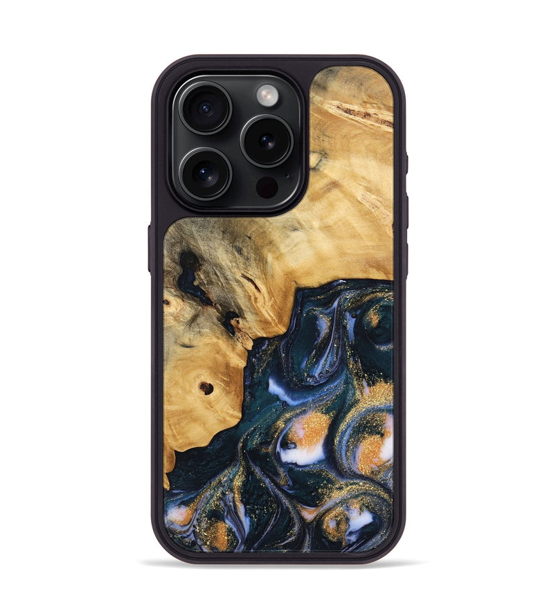 iPhone 15 Pro Wood Phone Case - Sacha (Teal & Gold, 739554)