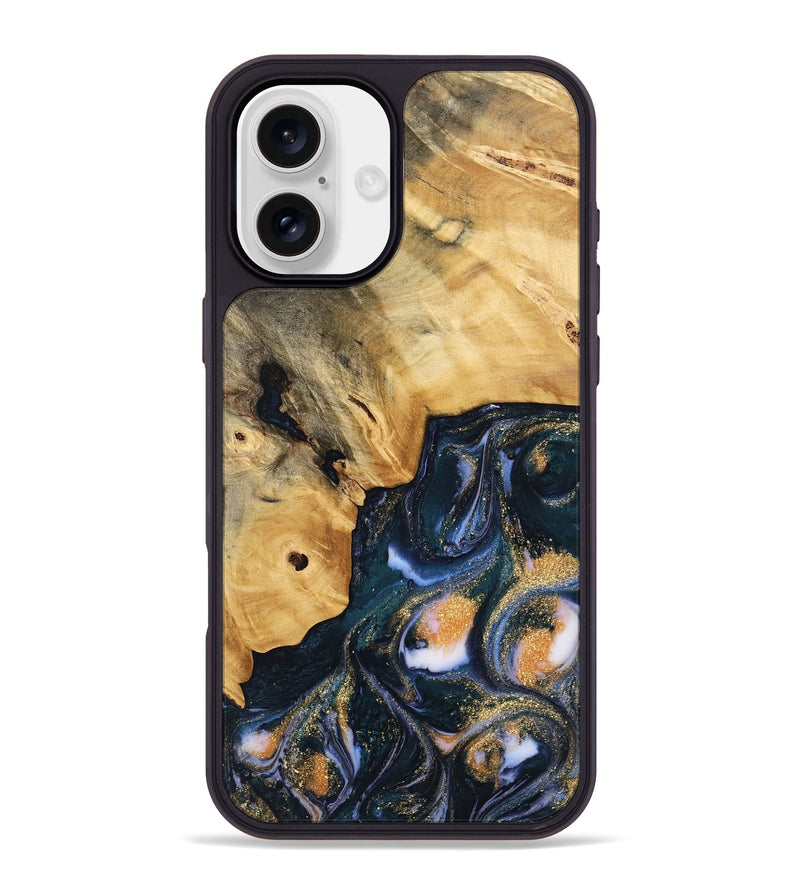 iPhone 16 Plus Wood Phone Case - Sacha (Teal & Gold, 739554)