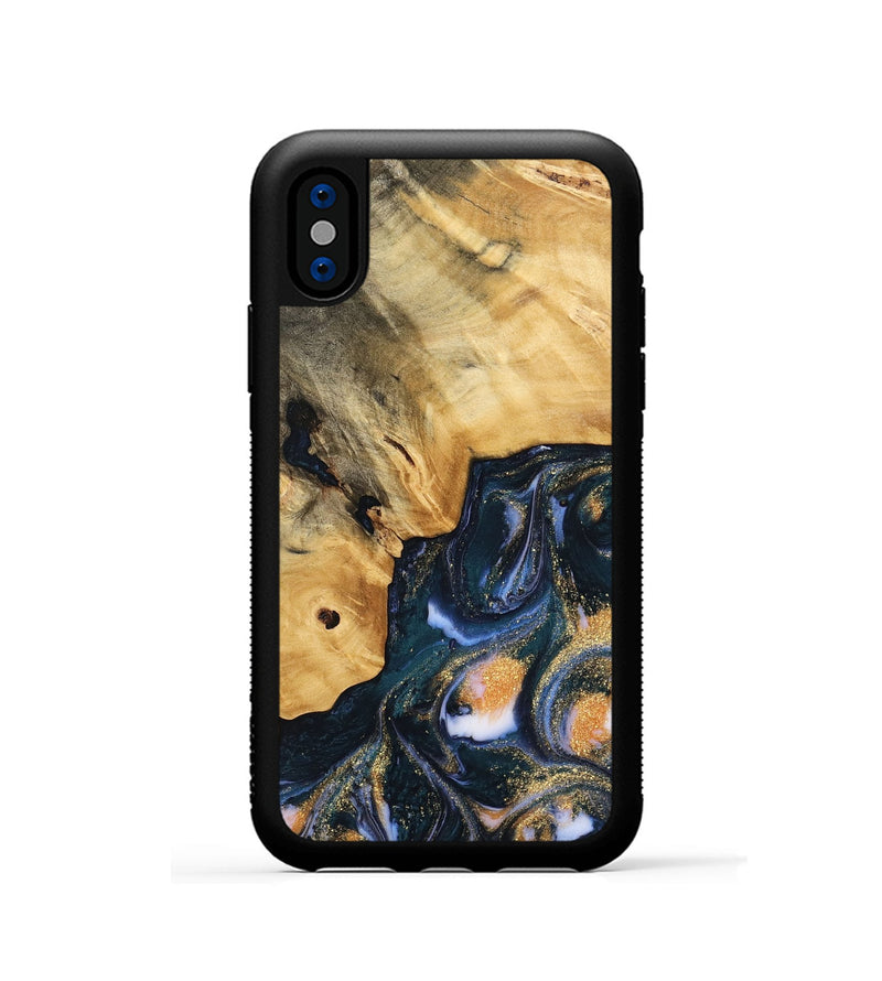 iPhone Xs Wood Phone Case - Sacha (Teal & Gold, 739554)