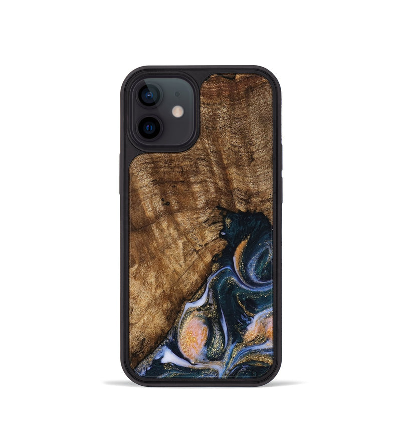 iPhone 12 mini Wood Phone Case - Sydnee (Teal & Gold, 739598)