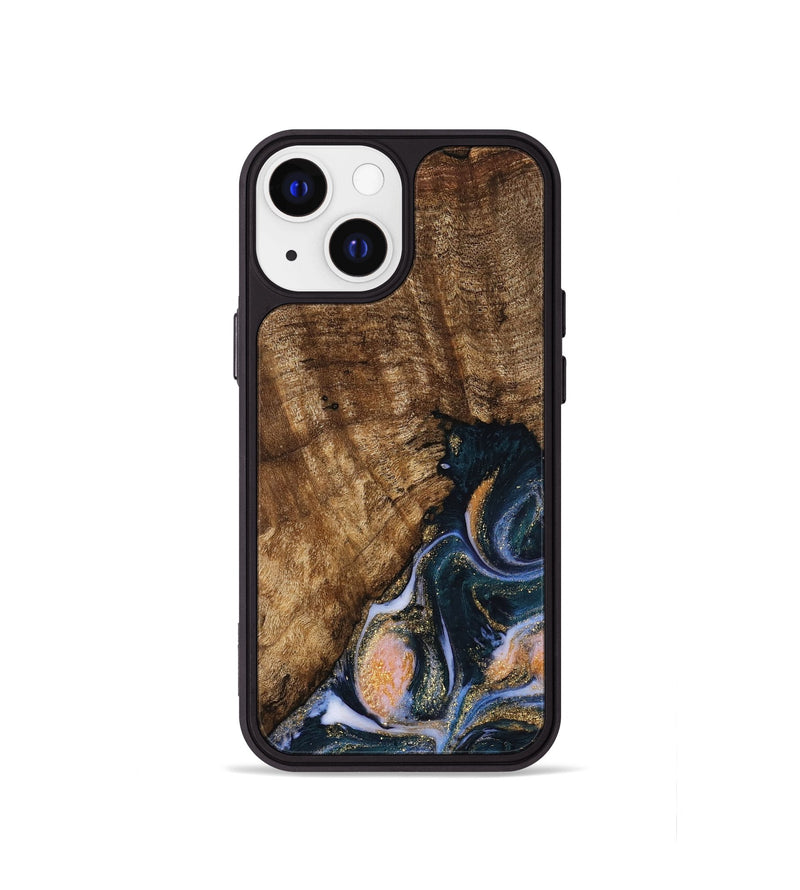 iPhone 13 mini Wood Phone Case - Sydnee (Teal & Gold, 739598)