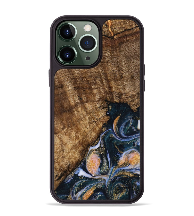 iPhone 13 Pro Max Wood Phone Case - Sydnee (Teal & Gold, 739598)