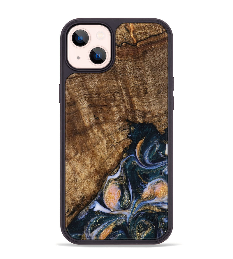 iPhone 14 Plus Wood Phone Case - Sydnee (Teal & Gold, 739598)