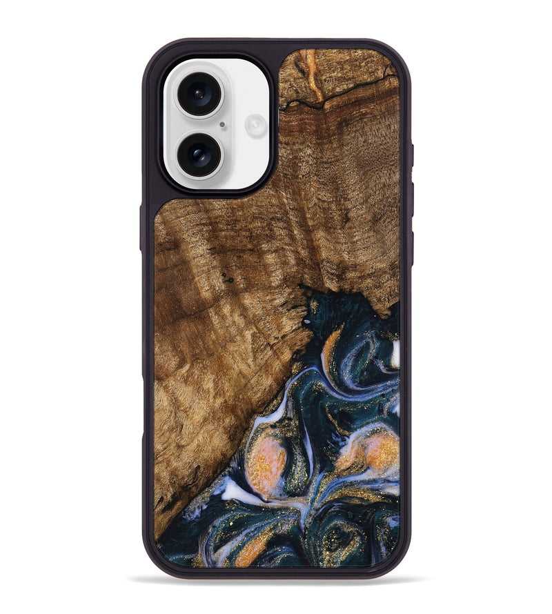 iPhone 16 Plus Wood Phone Case - Sydnee (Teal & Gold, 739598)