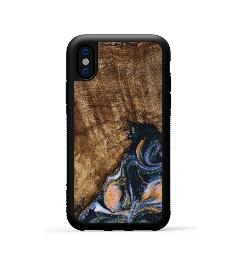 iPhone Xs Wood Phone Case - Sydnee (Teal & Gold, 739598)