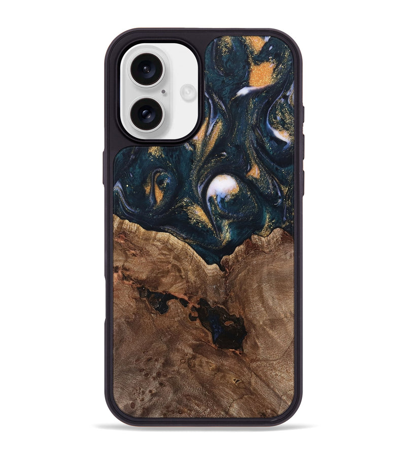 iPhone 16 Plus Wood Phone Case - Jolette (Teal & Gold, 739672)