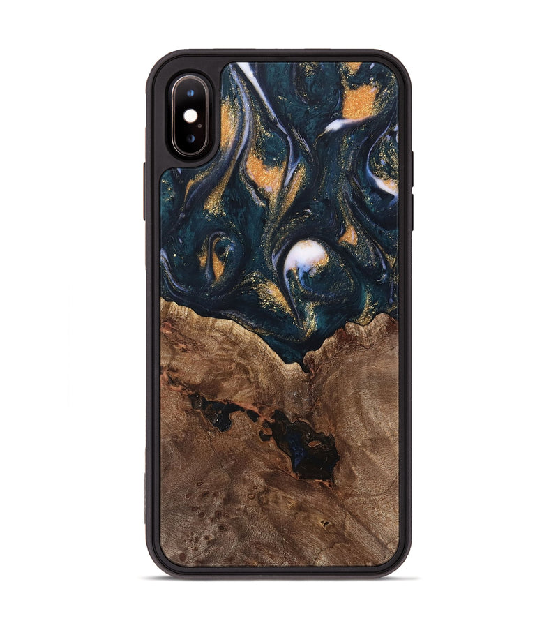 iPhone Xs Max Wood Phone Case - Jolette (Teal & Gold, 739672)